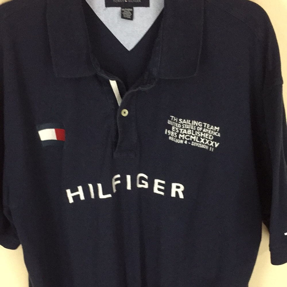 Tommy Hilfiger Navy Cotton Polo Shirt  Sailing Team 1985 Size XXL - Picture 3 of 15